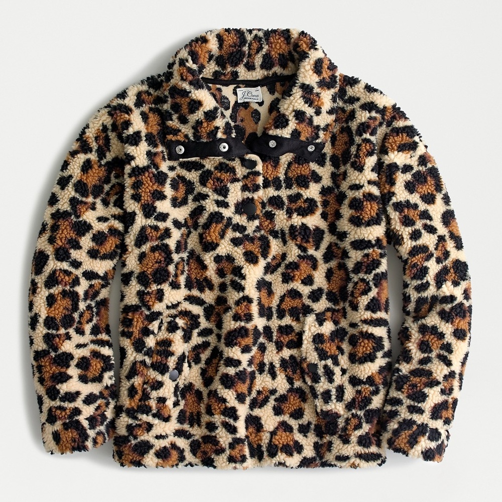 NWT J. Crew Leopard Sherpa sz L ✨